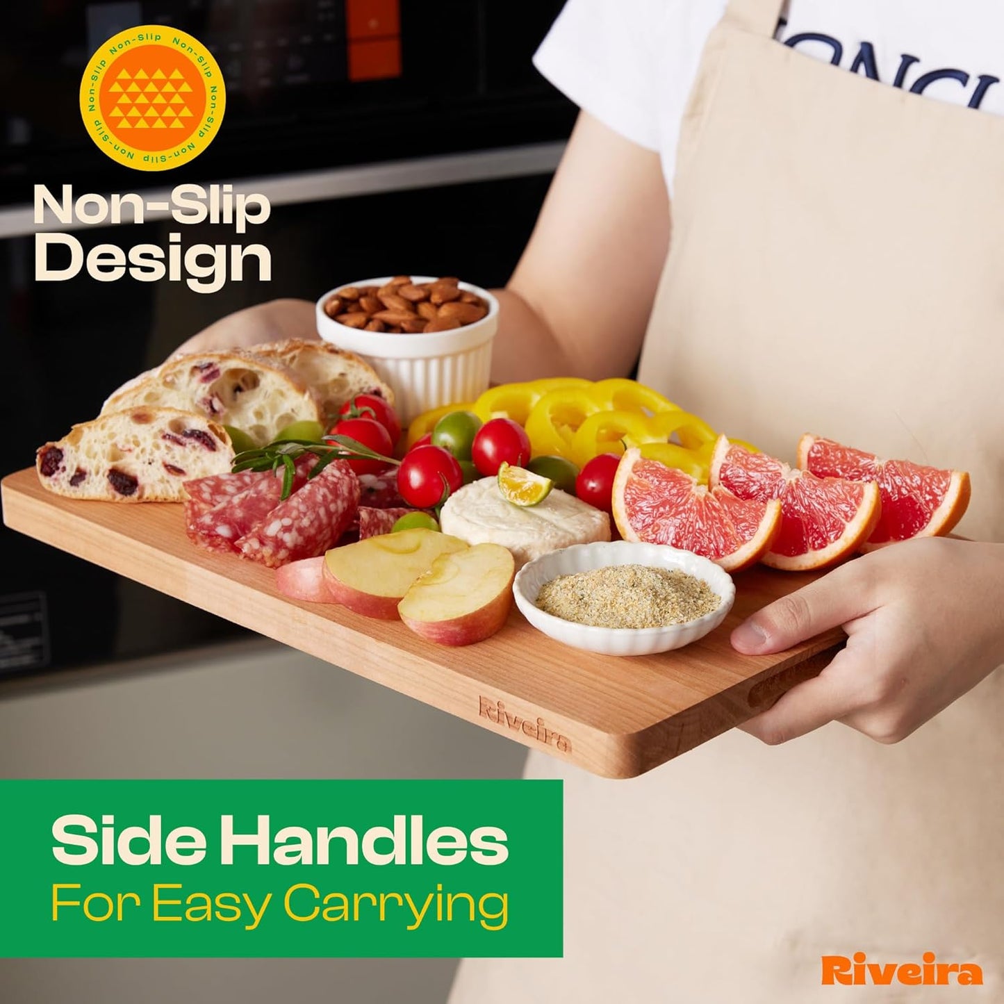 Riveira Cherry Wood Cutting Board – Gourmet Black Cherry Grandeur: 36 x 24 Wooden Cutting Board – Wooden Cutting Boards For Kitchen Decorative – Innovative Juice Grooves Cherry Wooden Chopping Board