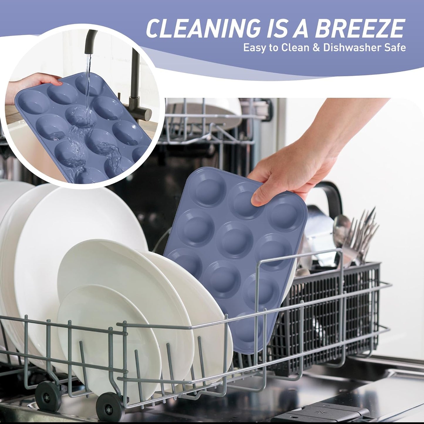 2 Pack 12 Cups Silicone Muffin Pan with Metal Reinforced Frame Regular Size Silicone Molds Cupcake Cake Baking Pans Baking Cupcake Mold Best Baking Pans Tart Pan Sheet Set Reusable Cupcake Liners