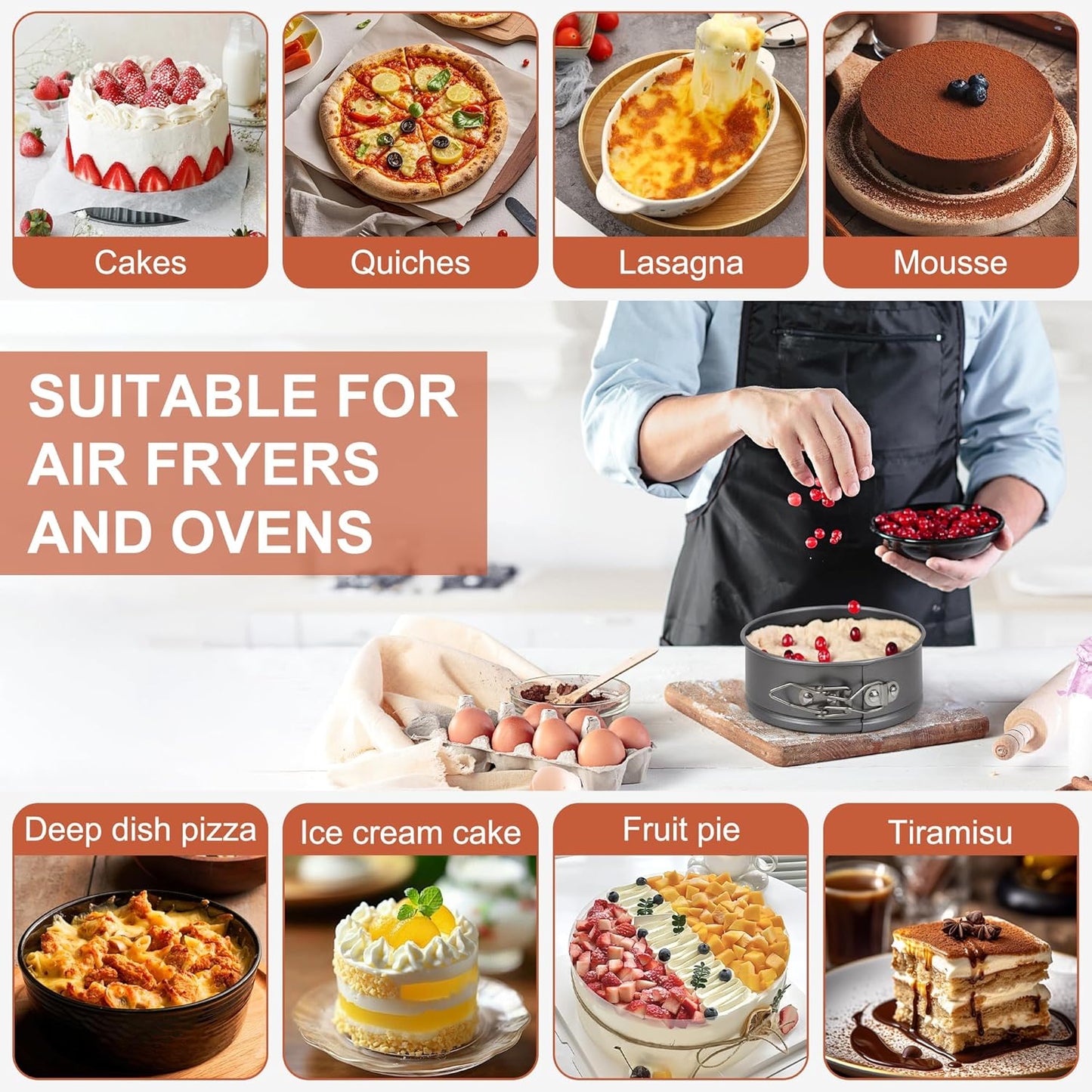 8 Pcs Mini Springform Cake Pans, 4.7 Inch Nonstick Round Cake Tin with Removable Bottom, Small Cheesecake Pans for Baking, Pizzas Quiches (Dark Grey)