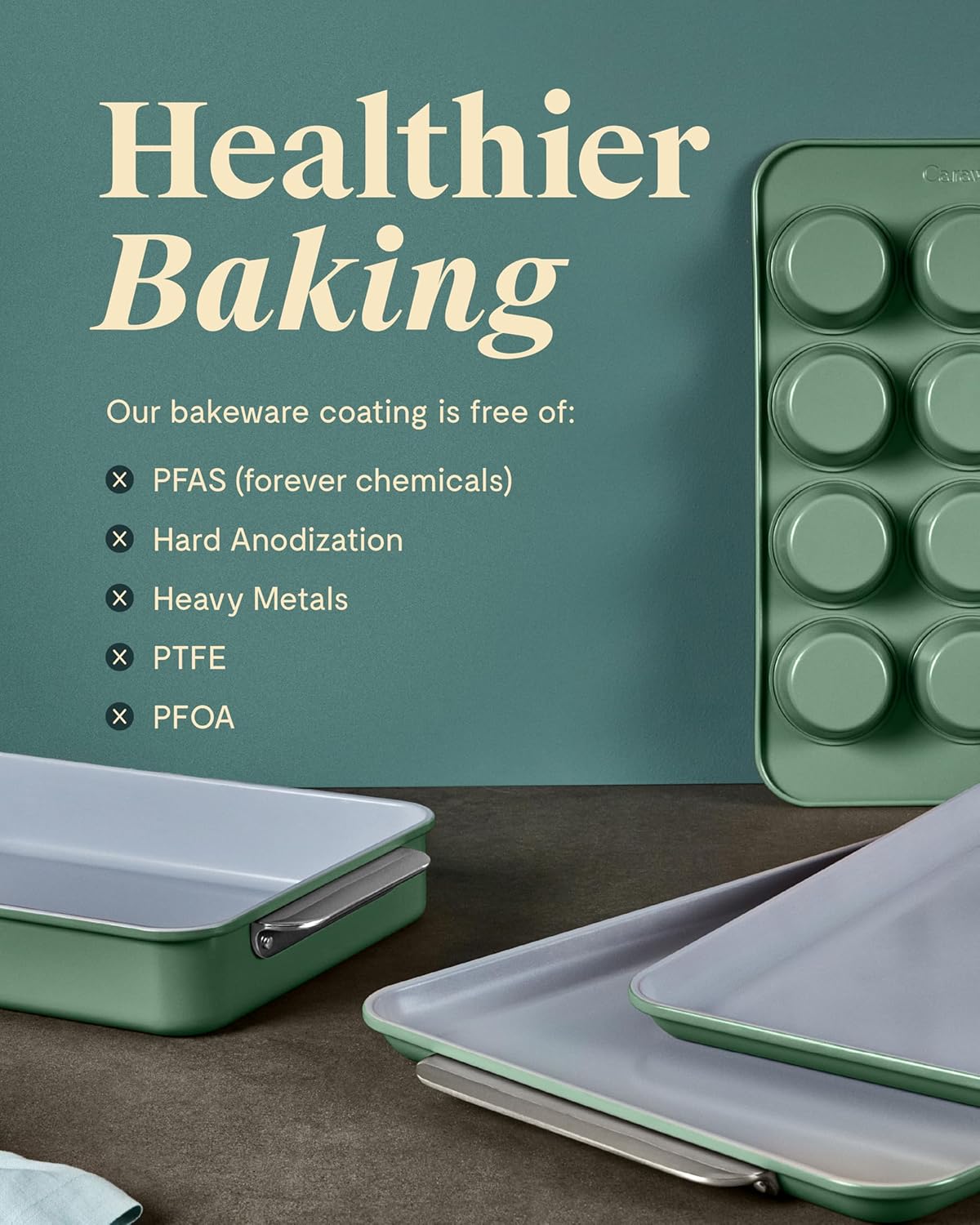 Caraway Nonstick Ceramic Bakeware Set (5 Pieces) - Baking Sheets, Assorted Baking Pans & Storage - Aluminized Steel Body - Non Toxic, PTFE & PFOA Free - Sage