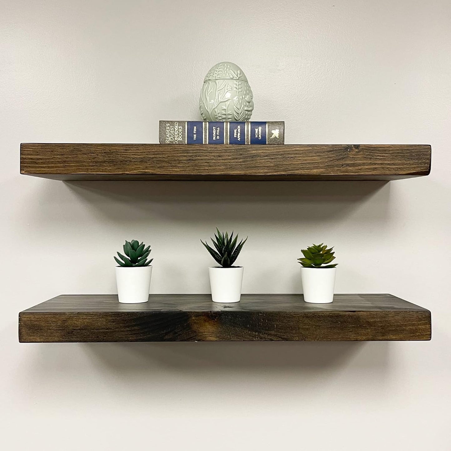 URBANDI, Rustic Floating Shelves, Set of 2, Hidden Bracket, Solid Wood, Heavy Duty, Wall Mounted Shelves, (Dark Brown, 36Wx12D)