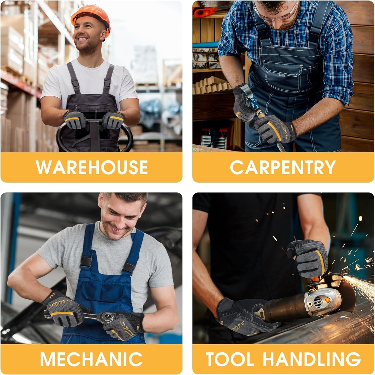 HANDLANDY Work Gloves for Men & Women, Utility Mechanic Working Gloves Touch Screen, Flexible Yard Work Gloves