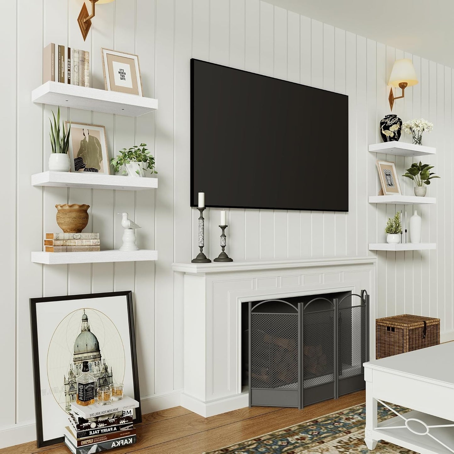 Vivelove Bathroom Floating Shelves for Wall, 16 inchs x 6.7” deep x 1.4” Wall Shelf for Bedroom, Living Room, Kitchen, Office Home Decor, Narrow Wood Shelves with Invisible Brackets - Set of 2, White