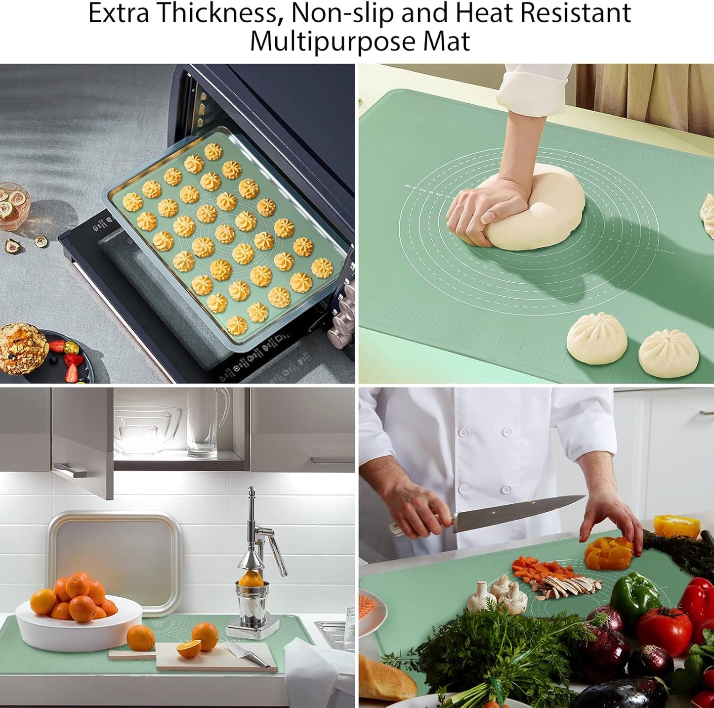 28"X20" Silicone Baking Mat Extra Large Non-stick Pastry Mat with High Edge, Dough Rolling Board for Pastry, Macarons, Pies, Bread, Cookies, Pizza, Fondant, Pasta, Food Grade Silicone Baking Supplies