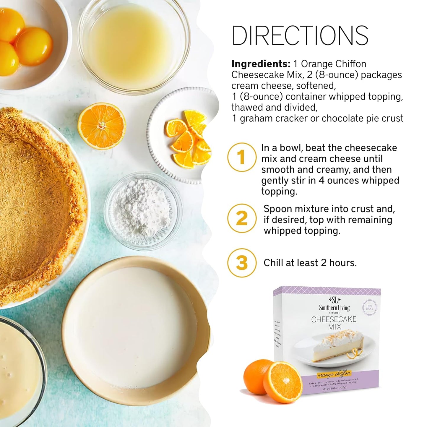 Gourmet Cheesecake Mix, No Bake Cheesecake Cake Mix, Orange Chiffon Cheesecake by Southern Living, Rich, Creamy, Moist and Fluffy Whipped Topping