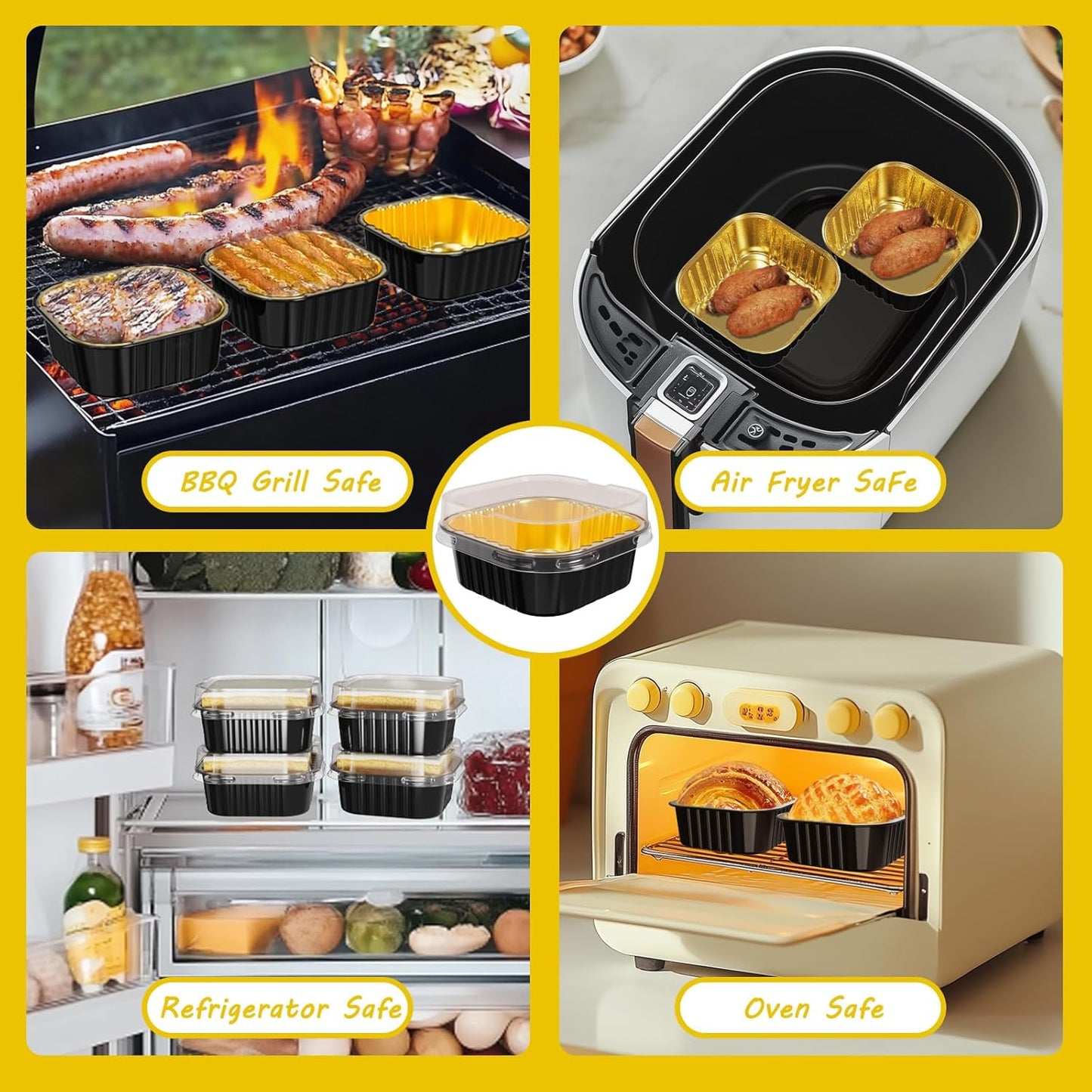 25 Pack Square Mini Cake Pans with Lids,Mini Loaf Pans with Lids,Aluminum Foil Baking Cups,Disposable Ramekins Cupcake Cups,Dessert Cups for Wedding Birthday Party,5oz (Black&Gold)