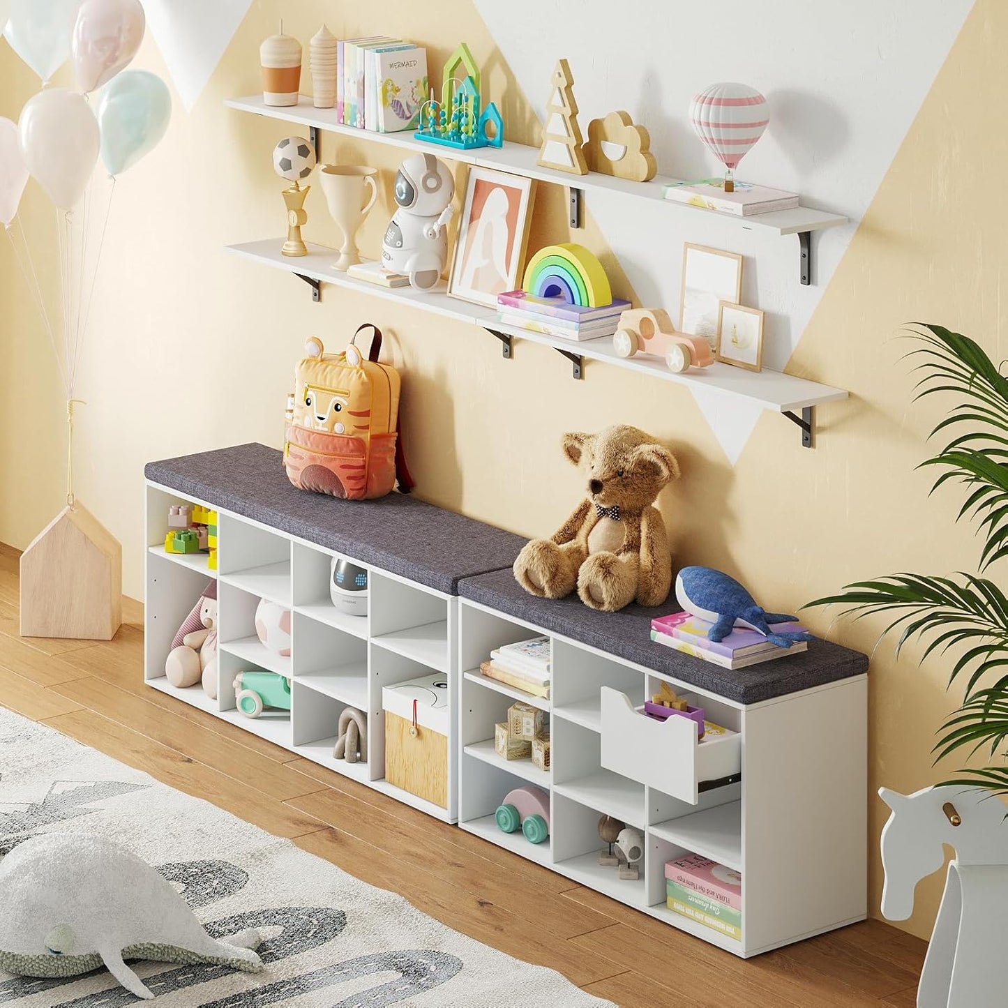 DINZI LVJ Long Wall Shelves, 55.1Inch Wall Mounted Shelves Set of 2, Extra Large Floating Storage Ledges with Sturdy Metal Brackets for Living Room, Bathroom, Bedroom, Kitchen, White