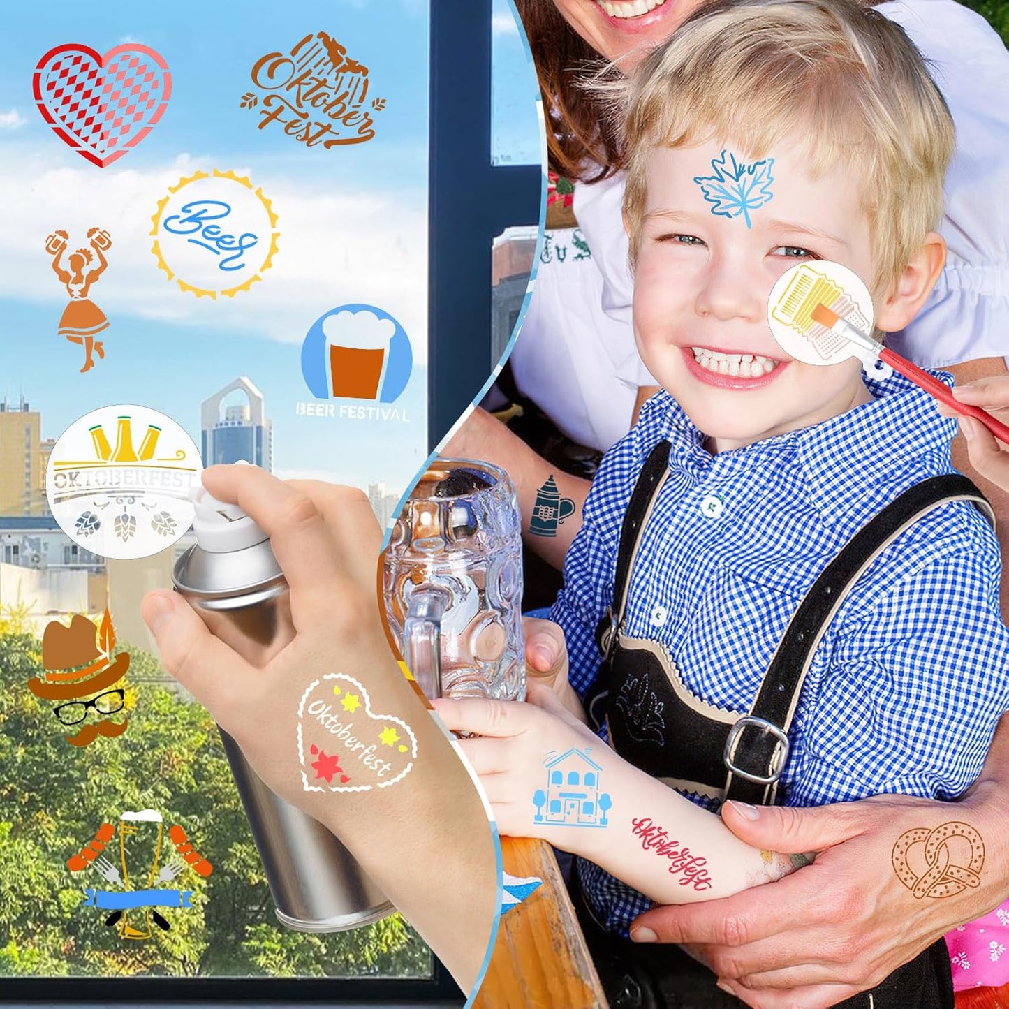 JULBEAR 36 Pieces Reusable Oktoberfest Cookie Cake Stencils Bavarian Style Templates Mold Tools for Oktoberfest Party Cookies Baking Painting Coffee Decoration