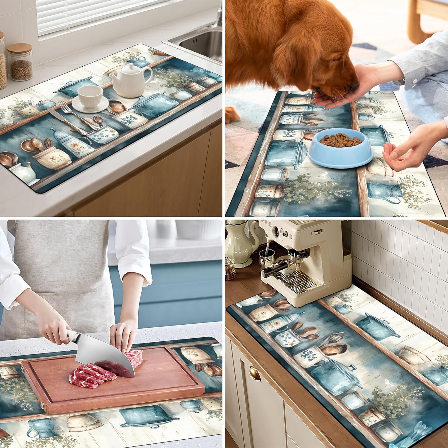 17"x 32" Coffee Bar Mat, Kitchen Shelves Absorbent Dish Drying Mat Cuttable Hide Stain Draining Table Pad for Kitchen Counter, Coffee Bar Accessories