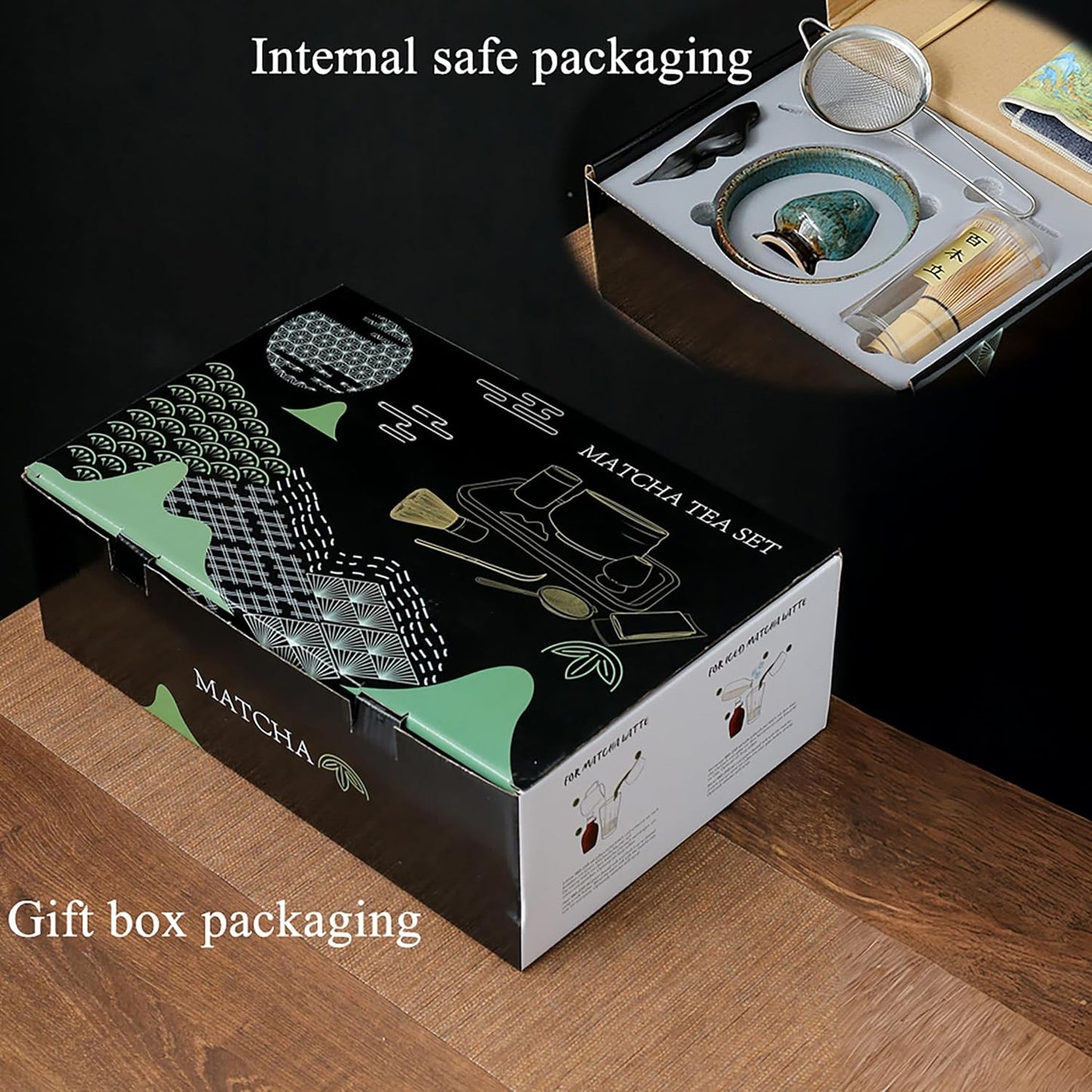 Japanese Matcha Tea Set(7pcs),Matcha Bowl And Whisk Set,Whisk Holder, Matcha Powder Sifter, Bamboo Scoop,The Perfect Matcha Tools Kit For Matcha Tea Ceremony (Kiln Glaze-Blue)