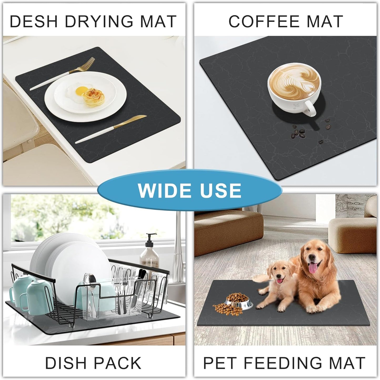 Coffee Maker Mat for Countertops, Coffee Bar Accessories Fit Under Coffee Machine Mat 19"x12"Rubber Backed Coffee Pots - Table Mat under Appliance, Kitchen Counter Coffee Dish Drying Mat, Dark Gray