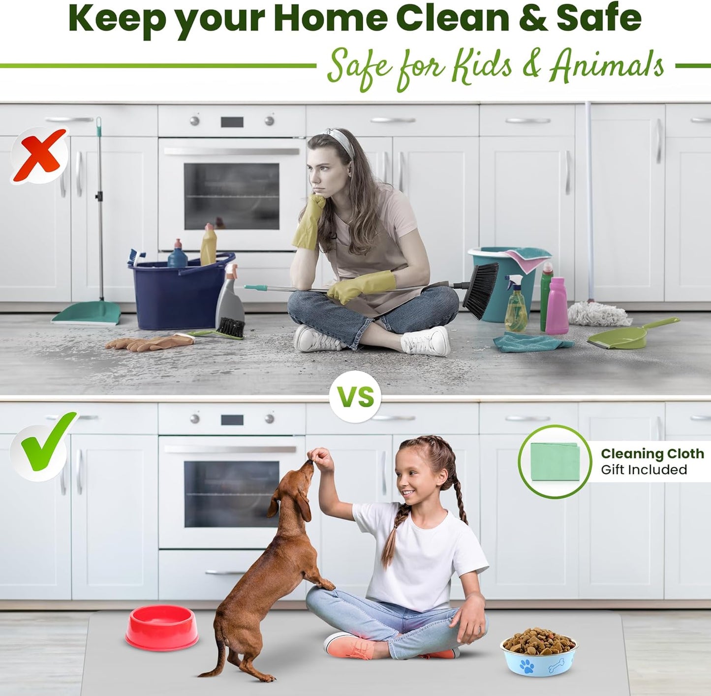 Premium Silicone Mat 25" x 17" Cooking Mat Thick Heat Resistant, Kitchen Counter Mat Waterproof - Coffee Machine, Glass Top Stove Cover Countertop Protector for Air Fryer, Baking mat (Light Grey)