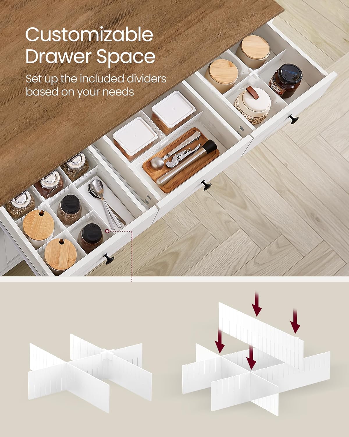 VASAGLE LIRY Collection - Buffet Cabinet, Coffee Bar Cabinet with 3 Drawers, Adjustable Shelves, Sideboard Storage with Cable Holes, Drawer Dividers, Rustic White and Honey Brown UBBK371W01V1