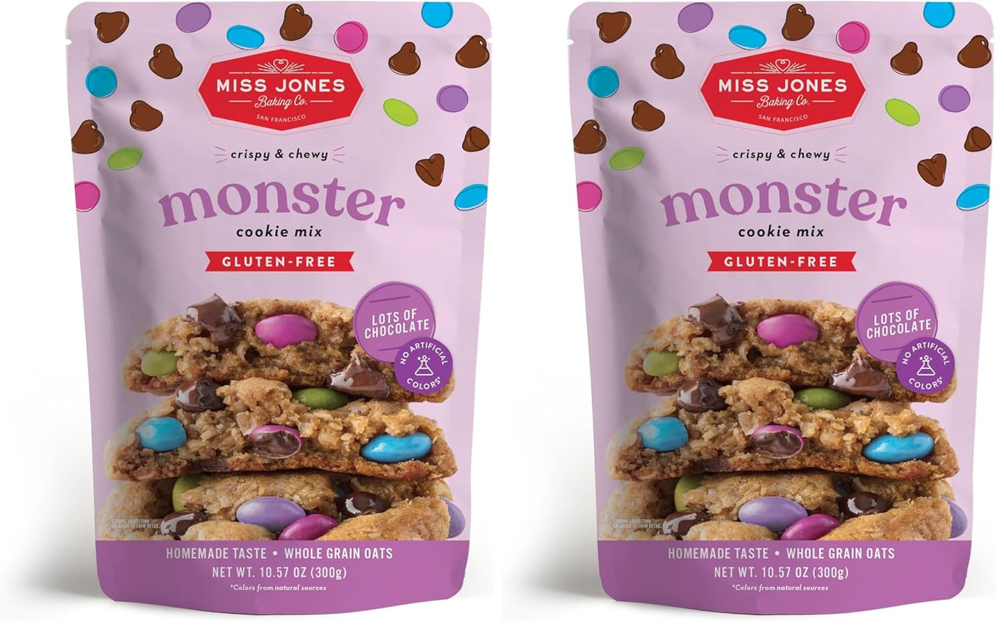 Miss Jones Baking Monster Cookie Mix - Certified Gluten Free & Made with 100% Oats, Easy To Bake Desserts & Treats, Artificial Colors, (Pack of 2)