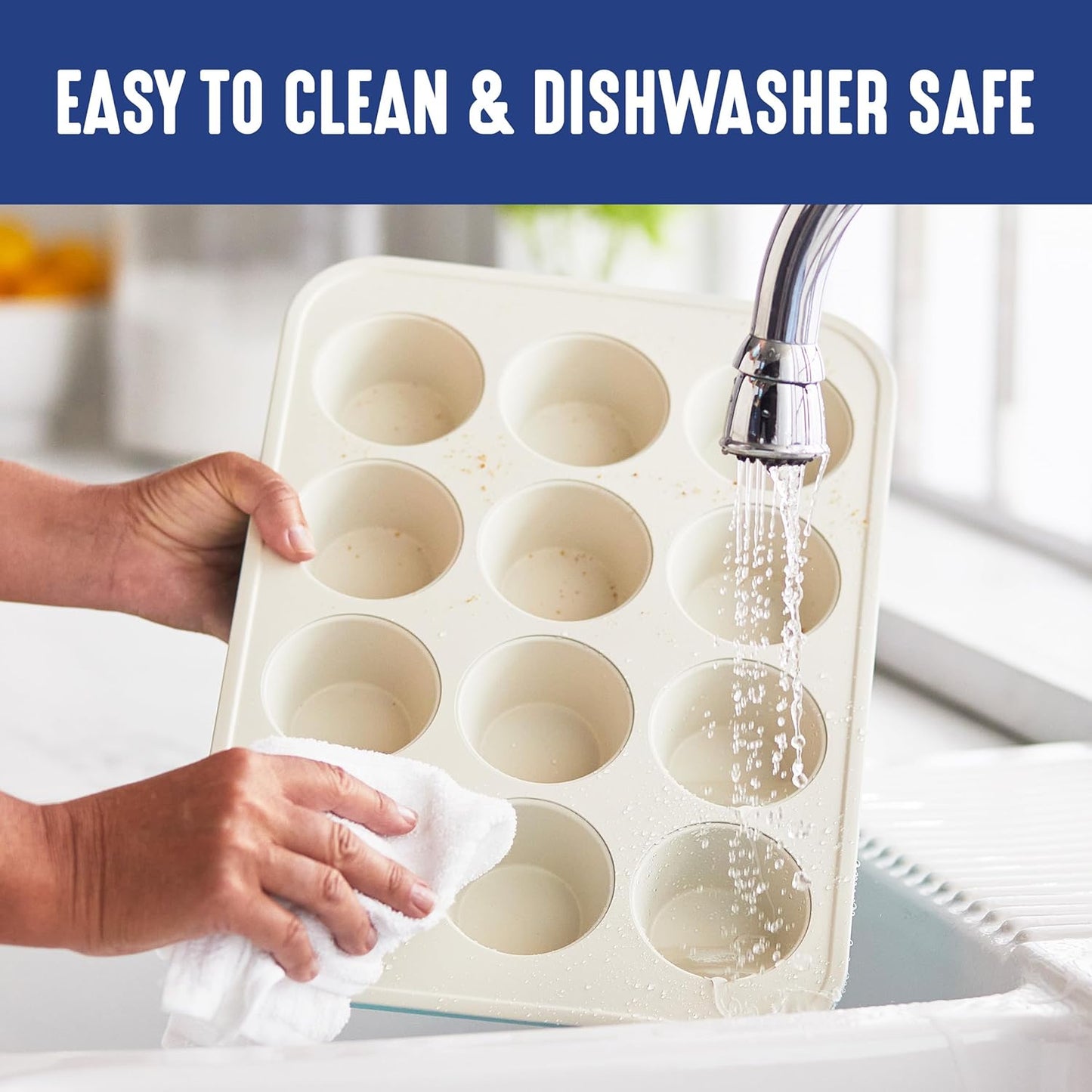 GreenLife 12-Cup Muffin Pan, Healthy Ceramic Nonstick Bakeware, PFOA & PFAS-Free Cupcake Sheet, Durable Baking Tray, Versatile Kitchen Essentials, Easy Clean Muffin Mold, Nonstick Baking Pan, Blue