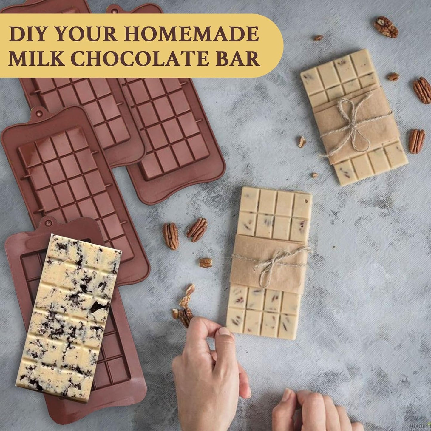 HKNMTT Chocolate Bar Molds Silicone Classic 4 Pack, Snap Candy Bars Making Mould Set, BPA Free Soy Candle Wax Melt Durable Mold Easy Release Non-Stick for Protein and Energy DIY Handmade Gifts