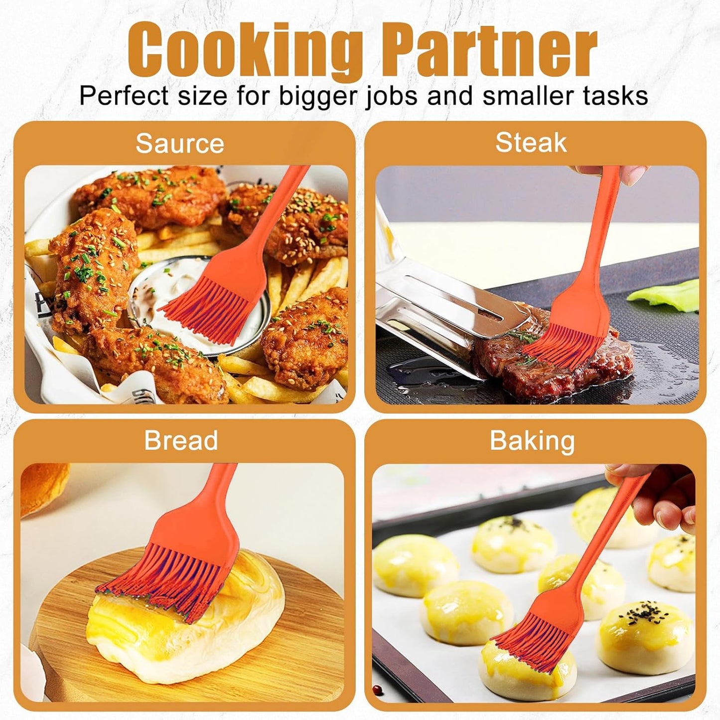 Silicone Basting Brush 2 Pcs Pastry Brush for Oil, BBQ, Grill, Sauce Baking Cooking, Dishwasher Safe (Orange)
