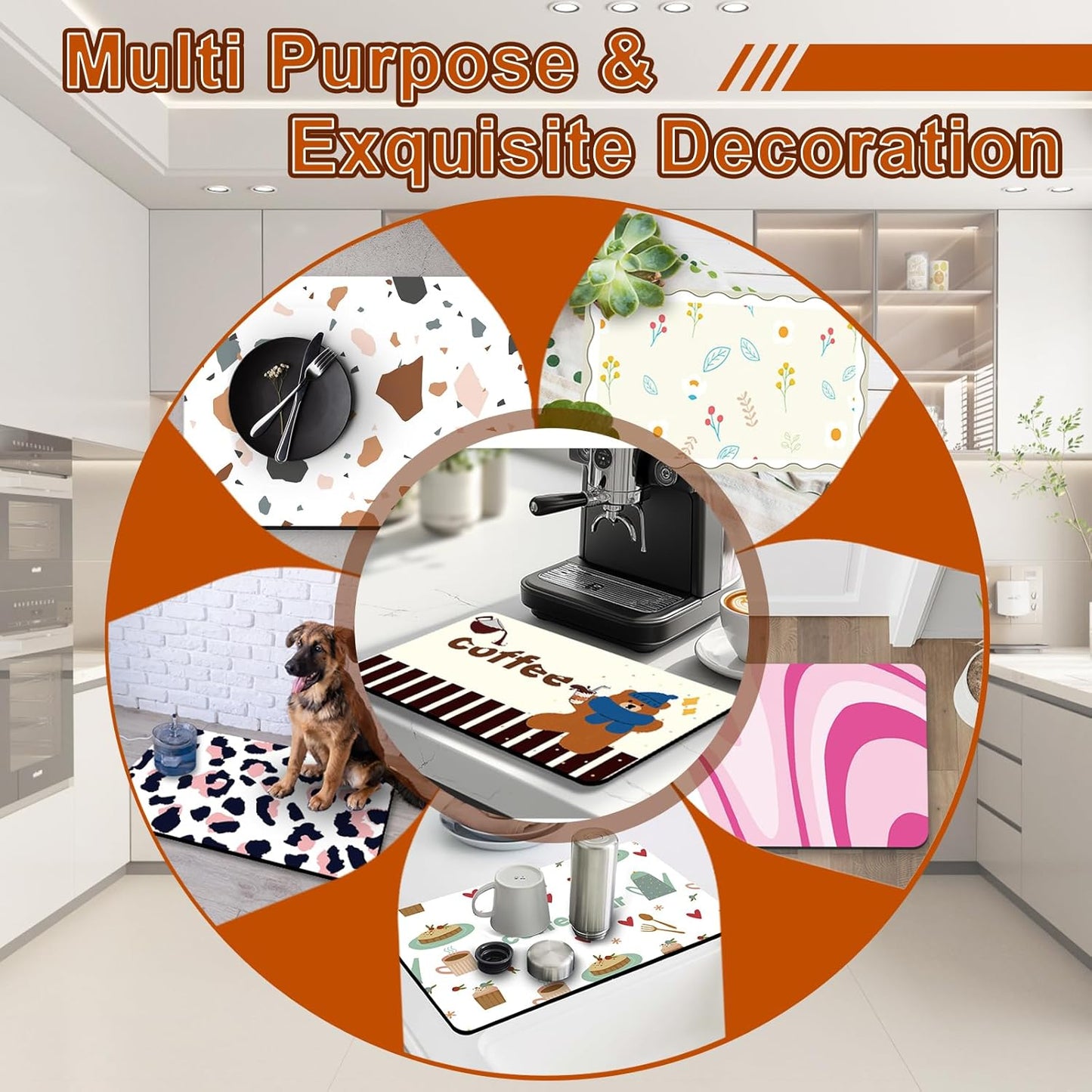 Coffee Bar Mat for Countertop, 17" X 28” Super Absorbent Dish Drying Mat, Large Kitchen Counter Mats Fits Under Coffee Maker, Non-slip Espresso Machine Pad, Bear Coffee