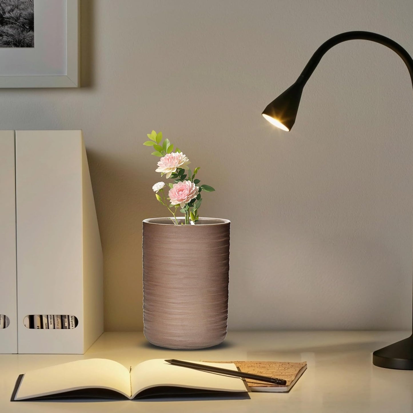 Ceramic Spoon Holder for Coffee Bar, Upright Tea Spoon Holder Cup, Coffee Stirrers Straws Stir Stick Holder, Glossy Silk Stripe