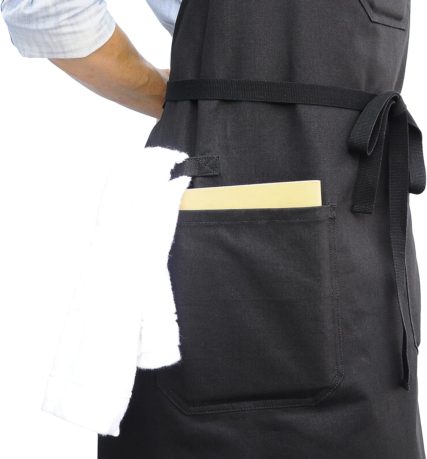 Black Cotton Kitchen Apron, Mens Womens Professional Cooking Bib Apron for Chef Grill BBQ, with Pockets Towel Loop and Adjustable Neck Strap