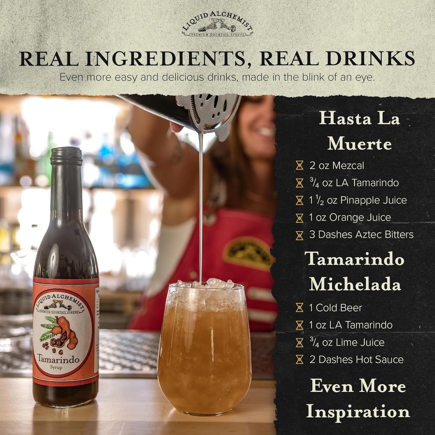 Liquid Alchemist Tamarind Syrup for Cocktails - Real Ingredients Make our Tamarindo Syrup the Perfect Spicy Margarita Mix - Made Fresh with All Natural Tamarind Concentrate (25 oz)