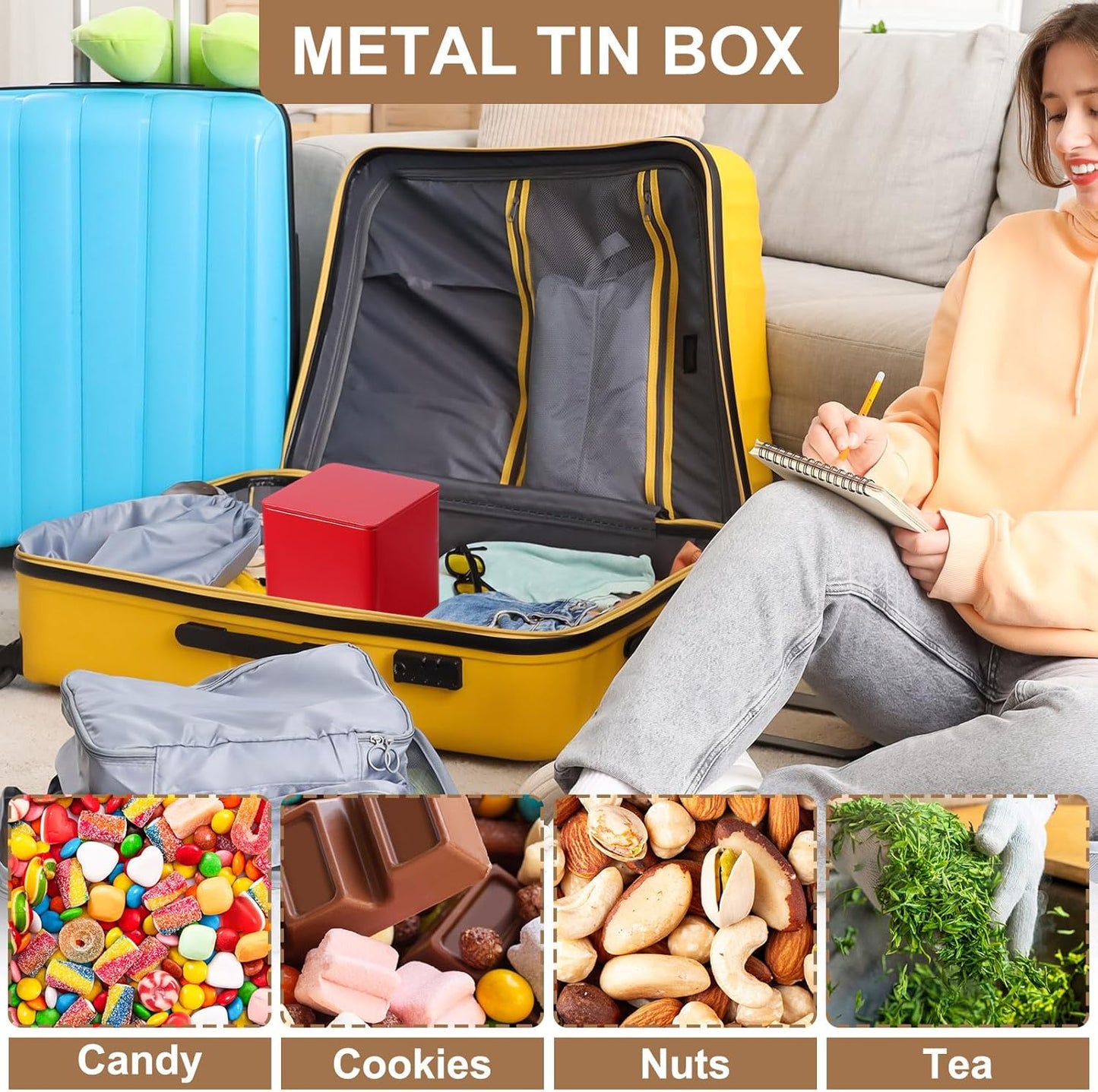 PATIKIL Metal Tea and Tin Set 3.35"x3.35"x3.35", 2 Pcs Metal Storage Airtight Storage Square Container with Lid for Loose Tea Coffee Candy Treats Gifts Spice DIY, Champagne