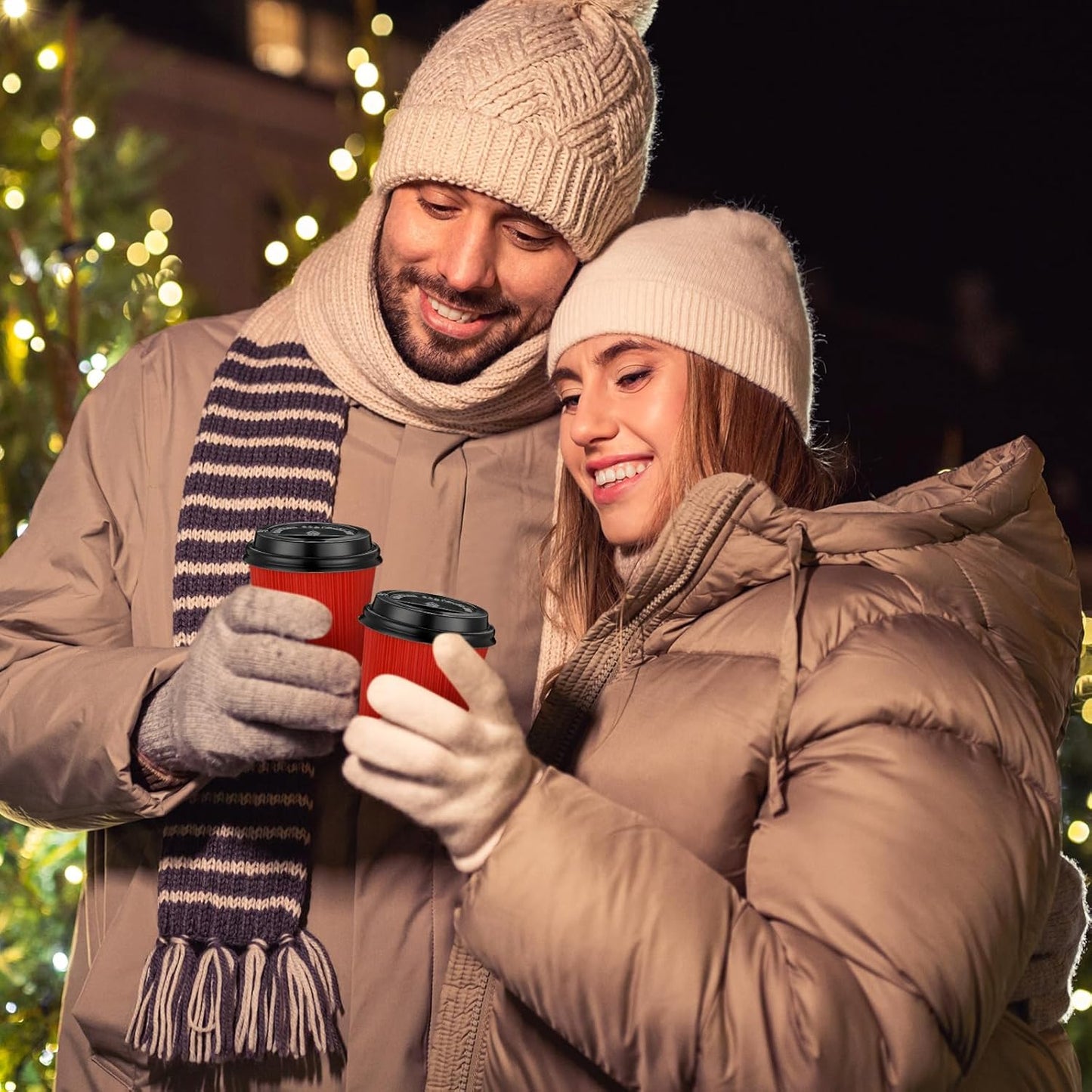 Uiifan 100 Set 4oz Disposable Espresso Cups with Lids Ripple Corrugated Paper Disposable Coffee Insulated Hot Ripple Cups for hot Chocolate, Tea, and Cocoa Drinks(Red)