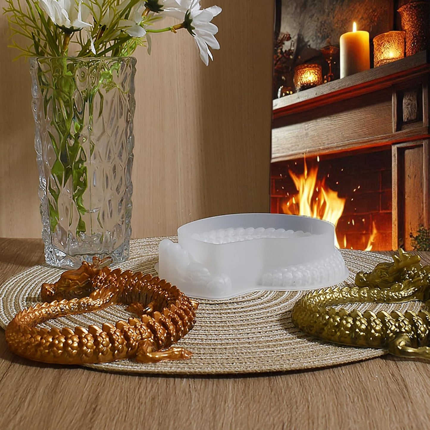 Diamond Dragon Mold Long Dragon Resin Mold Round Dinosaur Mold Animal Resin Casting Mold Resin Making Molds Silicone Mold for Candle Home Decorate Mold 3D Animal Mold Candle Making Mold