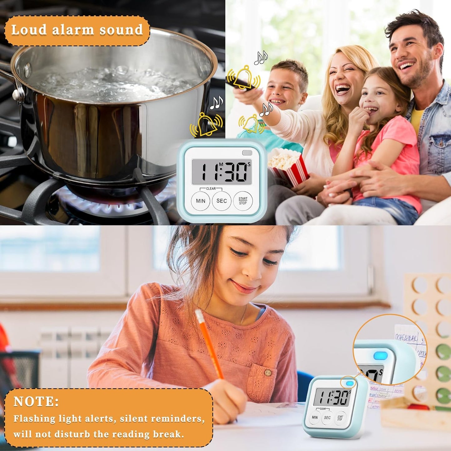 Timer, Kitchen Timers for Cooking Classroom Timer for Kids Teachers Magnetic Digital Timers 4 Pack, Blue