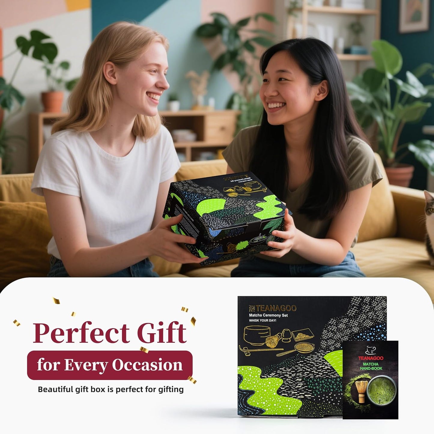 TEANAGOO Matcha Whisk Set,7 Pcs Matcha Set Lt.Grey,Matcha Kit for Ceremony,Matcha Tea Set for Making Breakfast/Latte,Matcha Whisk Set and Bowl with All Accessories,Gift for Matcha Lover/Friend/Family