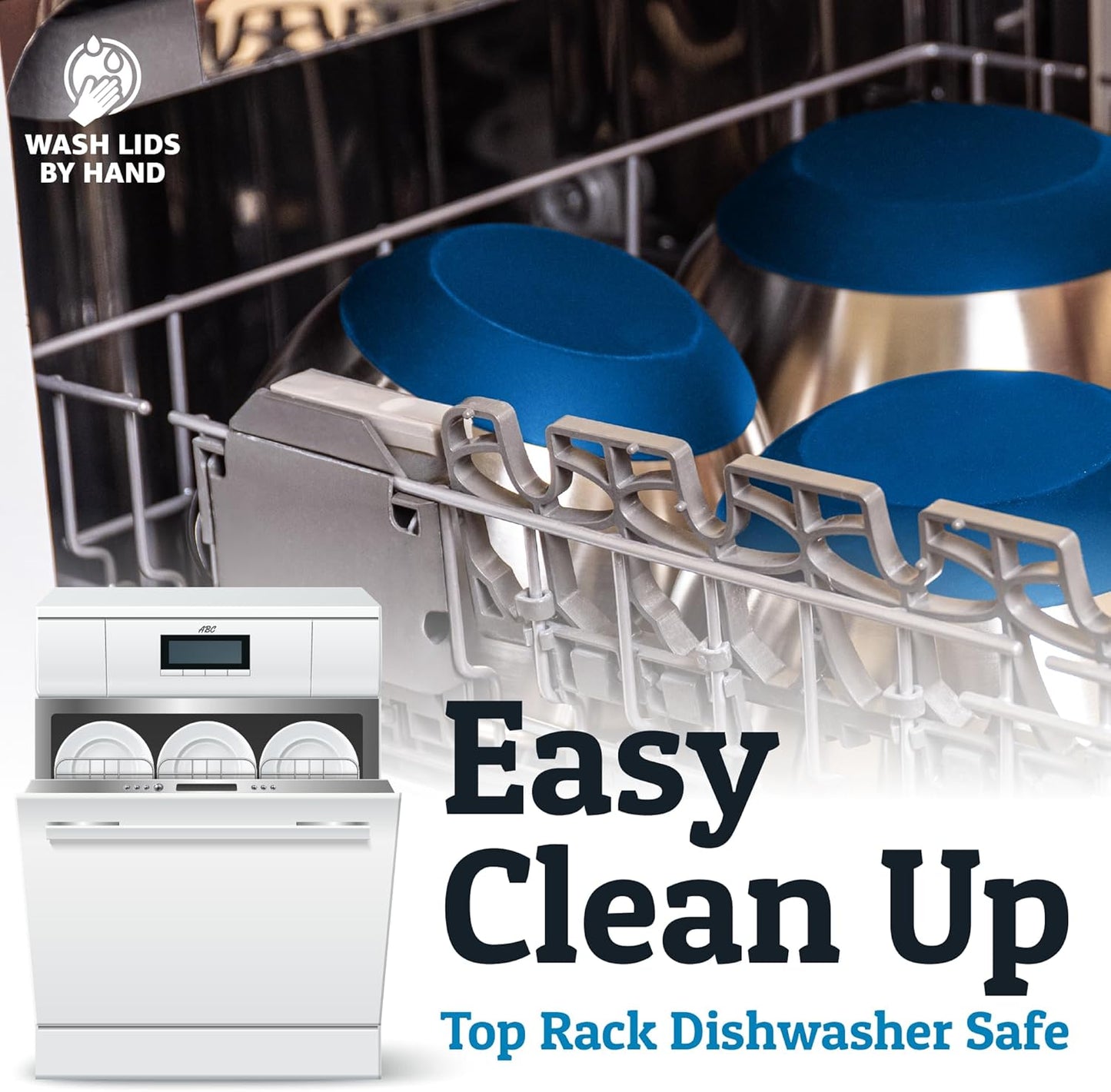 Priority Chef 6Pc Large Mixing Bowls With Lids Set with Non-Slip Bases, Stainless Steel Mixing Bowl Set, 6 Airtight Lids and 3 Graters, Blue