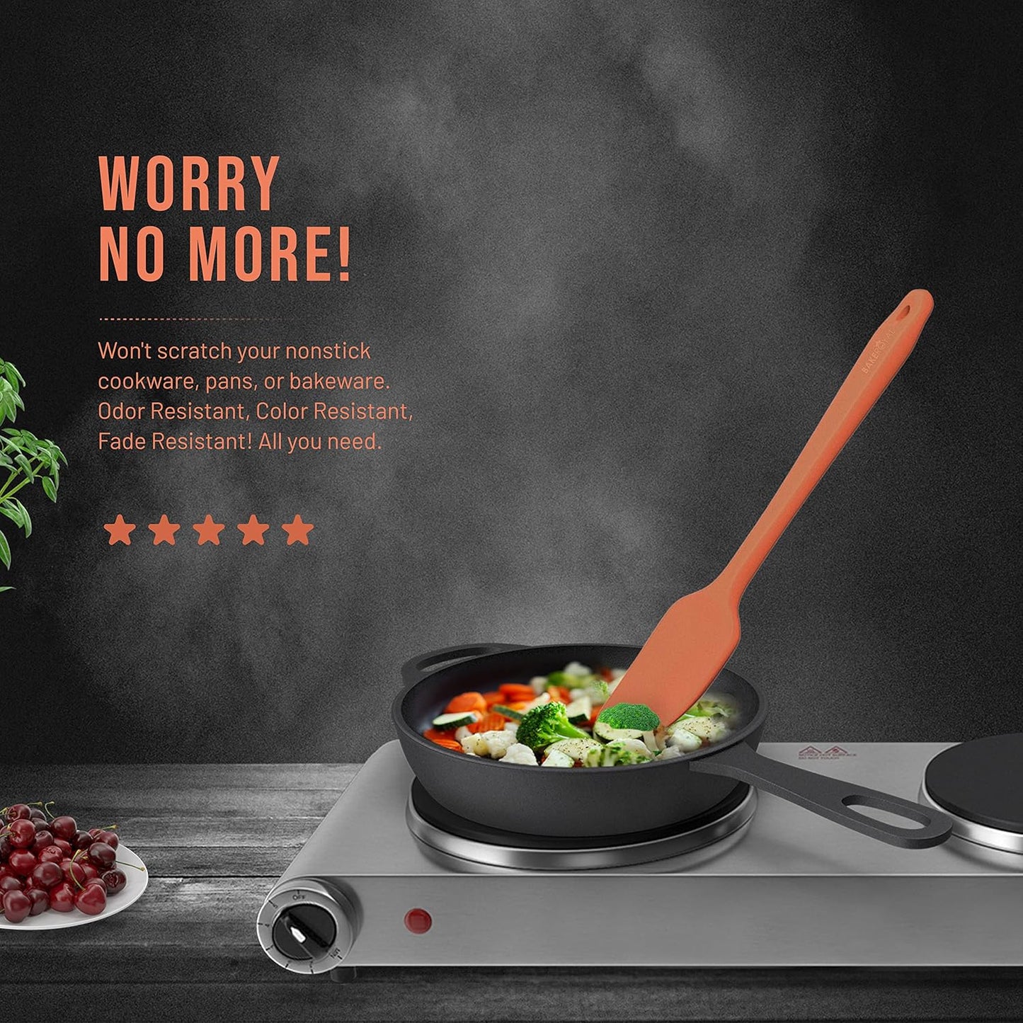 Silicone Spatula Set - 4-Piece Rubber Spatulas Silicone Heat Resistant 600°F for Everyday Task - Seamless Design Kitchen Spatulas for Nonstick Cookware - Orange