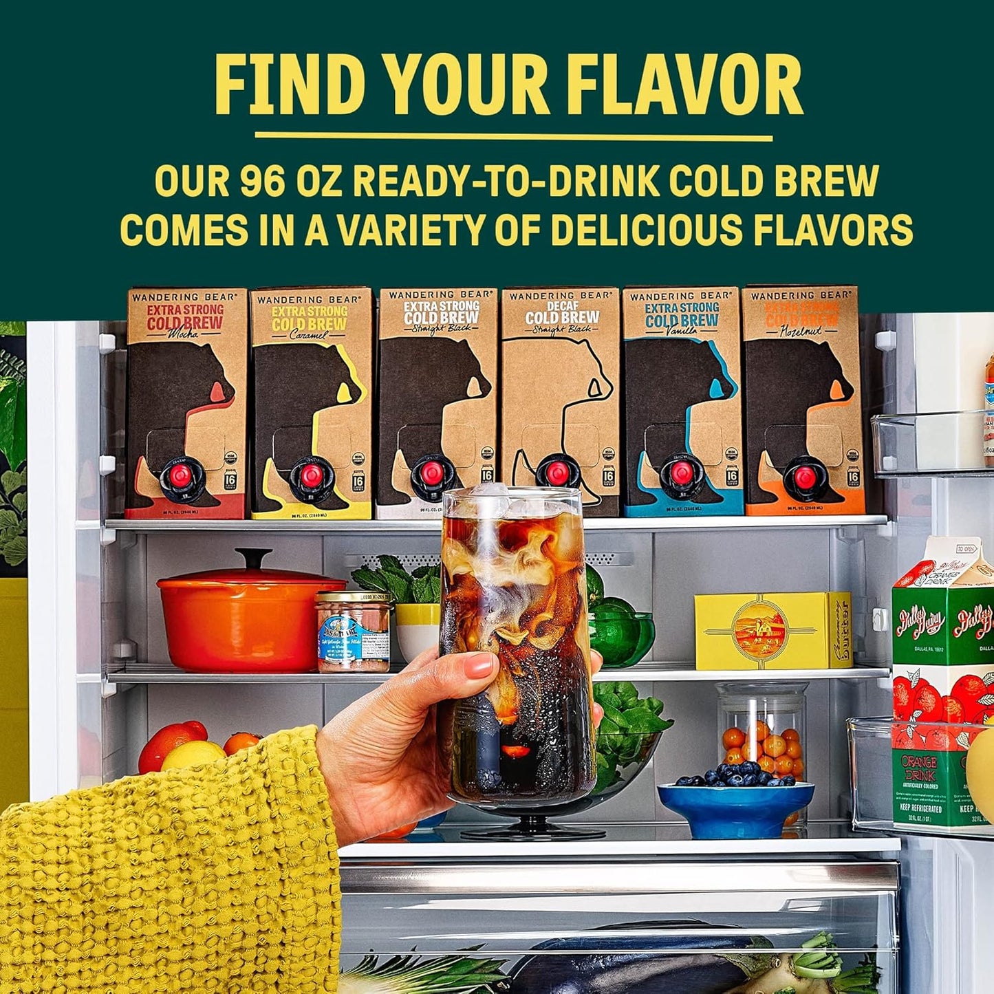 Wandering Bear Straight Black Organic Cold Brew Coffee On Tap, 96 fl oz - Extra Strong, Bold, Smooth, Unsweetened, Shelf-Stable, Ready to Drink, 100% Organic, Iced Cold Brewed Coffee Drinks