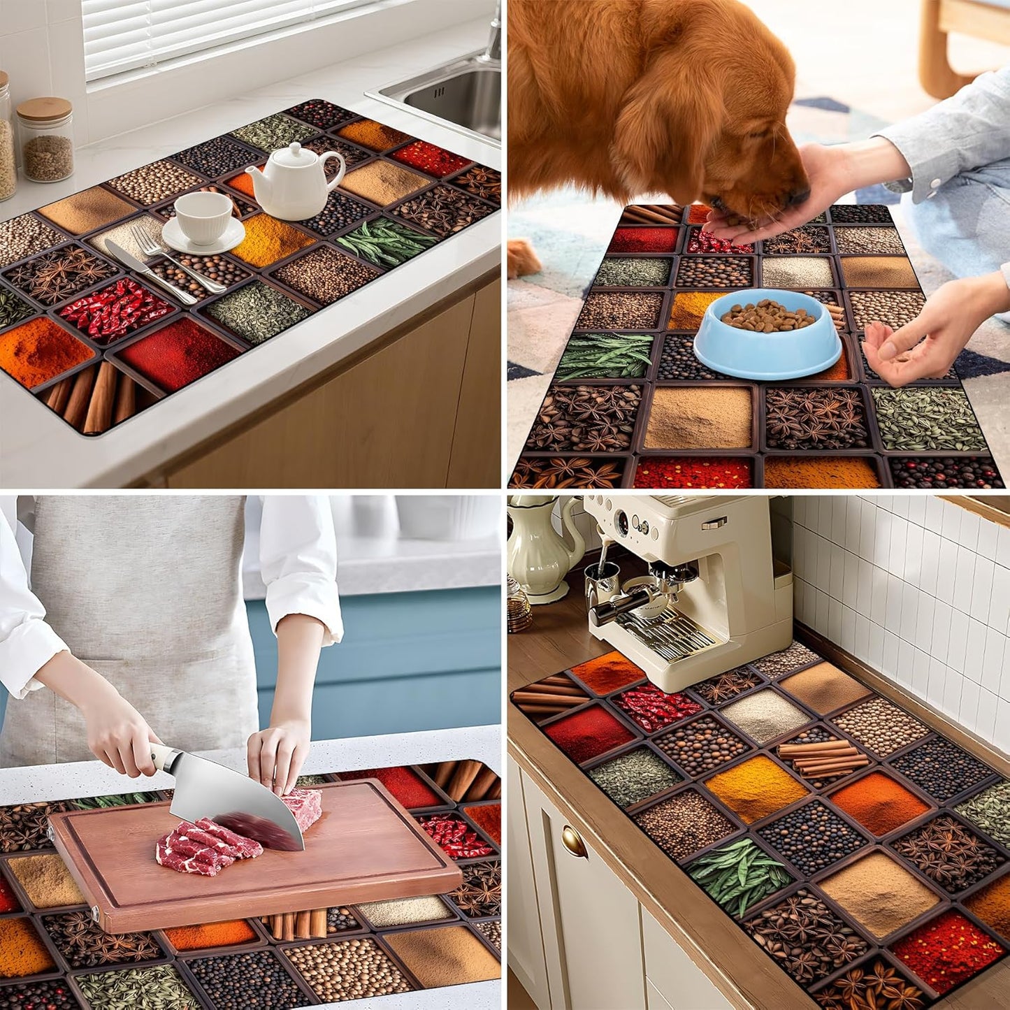 17"x 32" Coffee Bar Mat, Spices Absorbent Dish Drying Mat Cuttable Hide Stain Draining Table Pad for Kitchen Counter, Coffee Bar Accessories