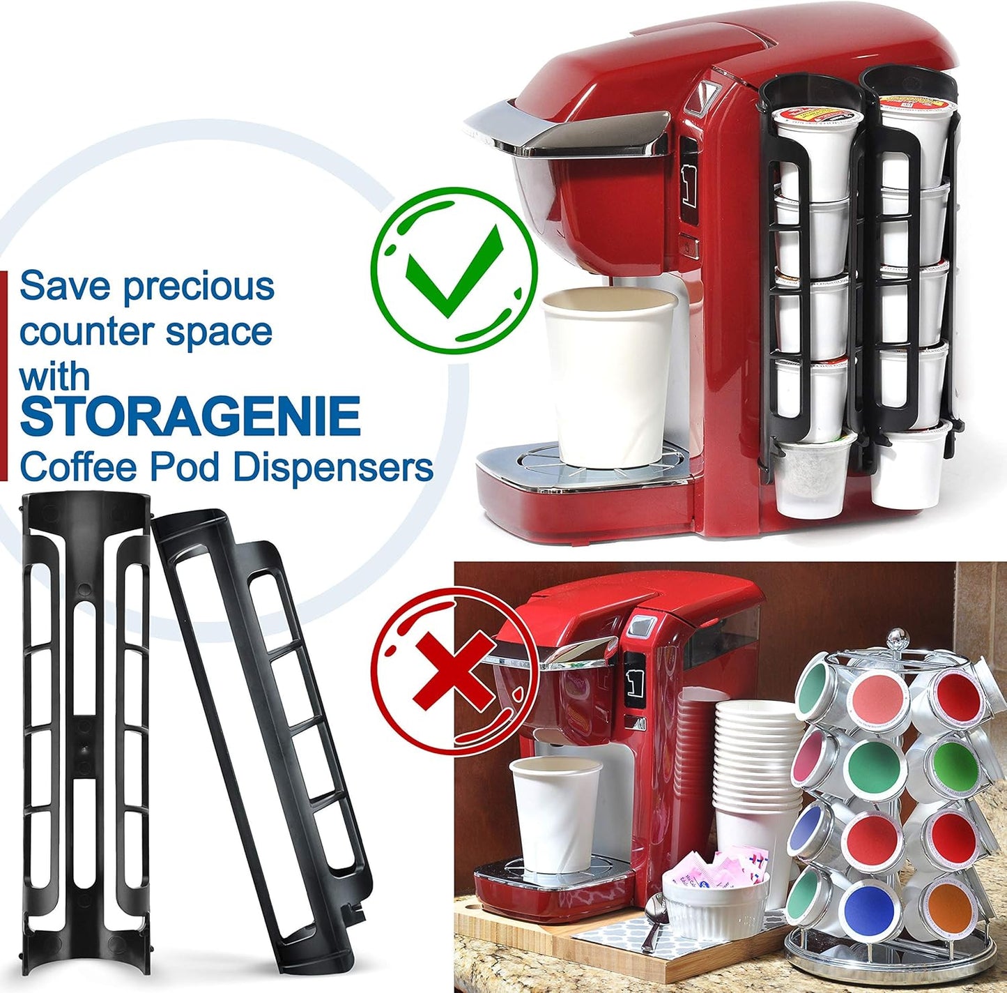 STORAGENIE Coffee Pod Holder Side Mount K Cup Pods Organizer compatible with Keurig Coffee Makers, Space Saving Kcup Storage, Perfect for Small Counters (3 Pack/For 15 K-Cups, Black)