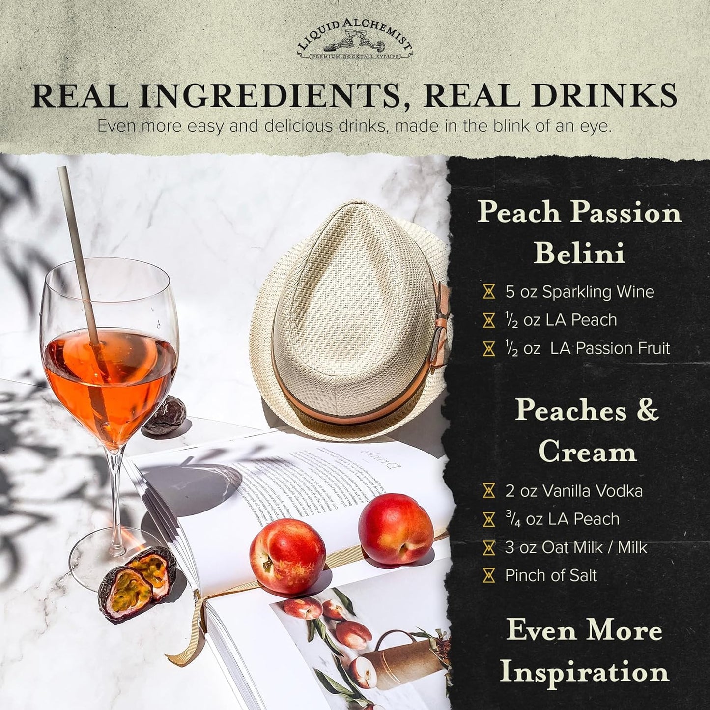 Liquid Alchemist Peach Syrup for Drinks - Real Ingredients Make the Perfect Summer Cocktail or Margarita Mix - Our Peach Flavoring Syrup is Non-GMO & Vegan (25 oz)