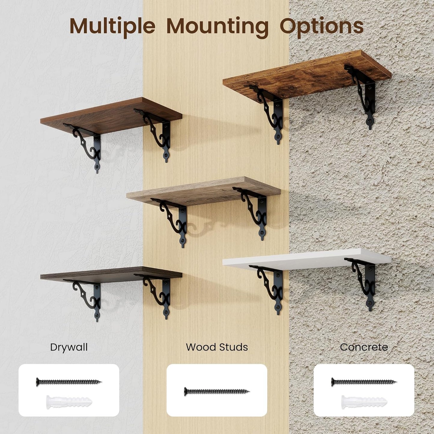 RICHFOCUS Floating Shelves for Wall Decor, 8 Inch Deep Floating Shelves Set of 2, 16W x 8D Shelves Wall Mounted with Metal Brackets, Wood Shelves for Living Room Bedroom Kitchen, Rustic Brown