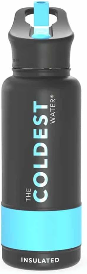 Coldest Insulated Water Bottle with Straw Lid - Stainless Steel Metal Insulated Bottle for Men & Women (Matte Black, 32 oz)
