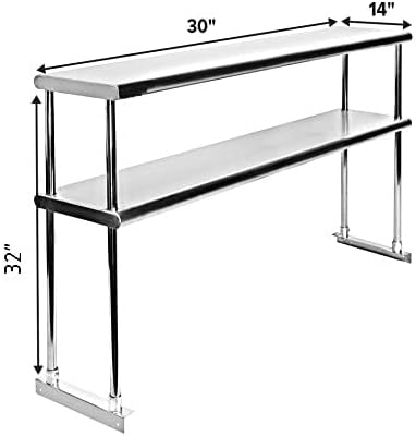 NSF Certified 18 Gauge Heavy Duty Stainless Steel Double overshelf with Brackets for Kitchens, Utility Rooms, Storage, Offices & Home