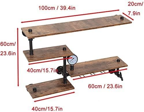 Industrial Pipe Shelves Wine Rack Wall Mounted with 4 Stem Glass Holder,Bar Shelves 39in Metal Hanging Wine Rack, Rustic Floating Pipe Shelf, Living Room Kitchen Decor Display Rack
