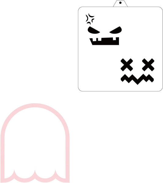 Halloween Ghost Faces Cookie Cutter and Stencil Set Bundle Kit PYO Cookies Paint Your Own Diy Bakery Fondant Sugar Happy Birthday Wedding Baby Candle Kids Painting Coloring Pages Comb (Ghost Faces)