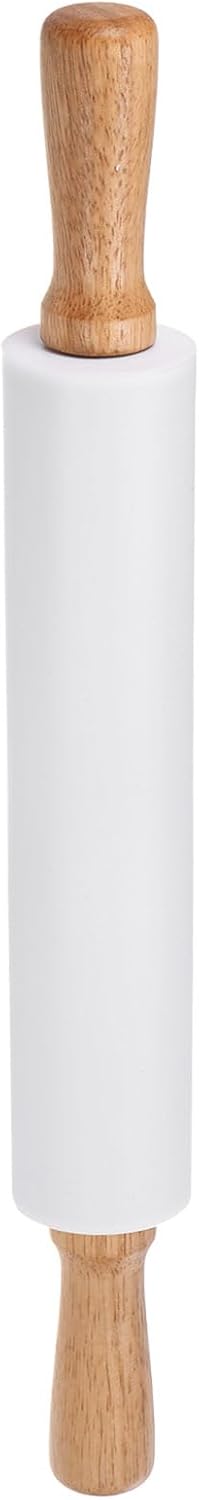HARFINGTON Silicone Rolling Pins for Baking 16.93 Inch Non-Stick Silicone Surface Wooden Handle Rolling Pin Small Roller Playdough Rolling Pins for Fondant Kitchen Dough Pizza, White