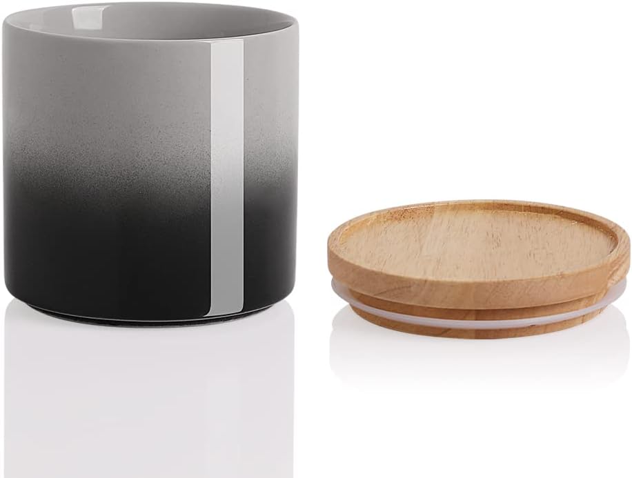 Sweejar Ceramic Food Storage Jar, Stackable Kitchen Canisters, Containers with Airtight Seal Wooden Lid for Serving Coffee Grounds, Coffee Bean, Flour, Tea, Spice and More - 39 Fl Oz (Gradient Gray)