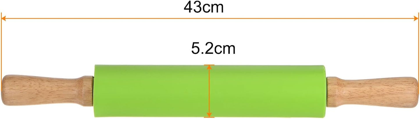 HARFINGTON Silicone Rolling Pins for Baking 17 Inch Wooden Handle Non Stick Rolling Pin Small Roller Playdough Rolling Pins for Dough Pizza Pastry Fondant Kitchen, Green