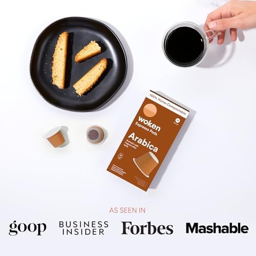 WOKEN COFFEE Compostable Nespresso Pods - Arabica Light Roast Italian Espresso Coffee Capsules Compatible With Nespresso Coffee Machine (100 Pod Count, 10 Boxes)