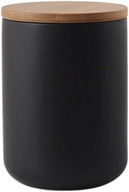 Ceramics Food Storage Jar Canister with Airtight Seal Bamboo Lid, Simple Style Kitchen Canister for Food Storage, Store Coffee, Sugar, Tea, Spices and More (Black (27.05oz/800ml))