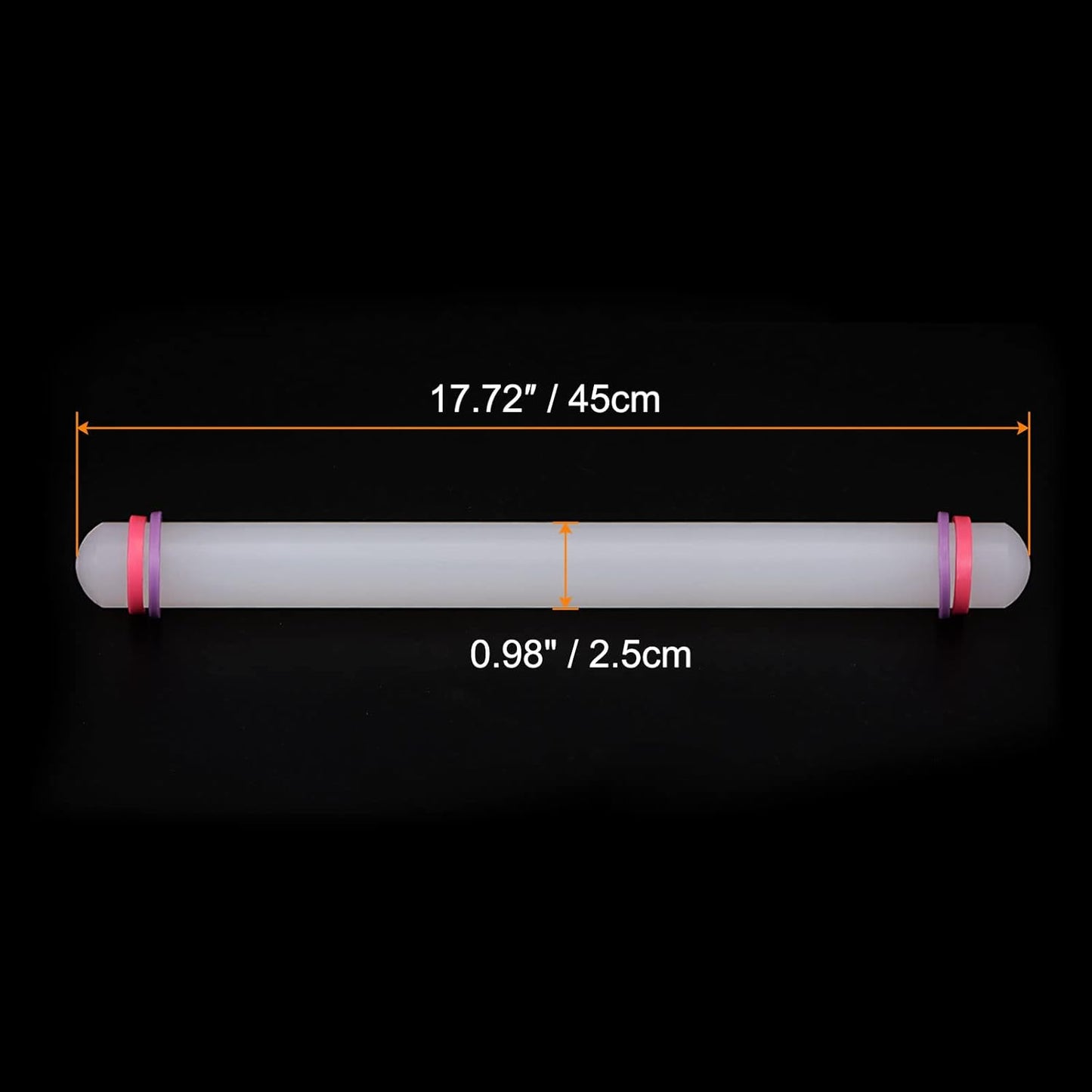 HARFINGTON Fondant Rolling Pin 18 Inch x 0.98 Inch Adjustable Guide Rings Non-Stick PP Plastic Fondant Roller Dough Roller Kitchen Decorating Tools for Cookie Pastry Pizza Clay