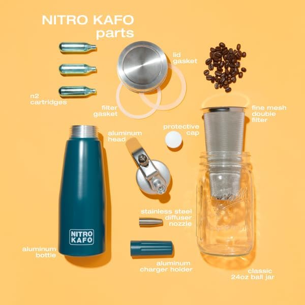 0.5L Nitro Coffee Maker, Aluminum Nitro Cold Brew Coffee Maker with Special Nitro Diffuser Nozzle & Cold Brew Maker for Making Nitro Cold Brew, 1 Pint/0.5L, Includes (10) Nitro Cartridges
