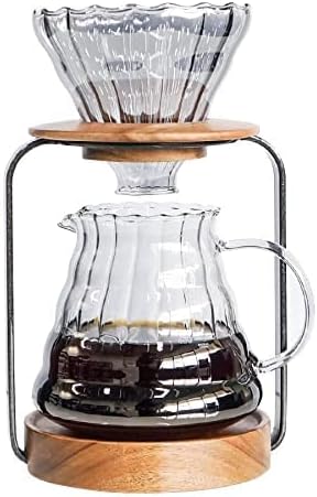 SOTECH Pour Over Coffee Station Dripper Stand Coffee Filter Wooden Filter Holder Glass Server with Paper Coffee Filters, Coffee Maker Stand Set for Coffee Tea and Saffron