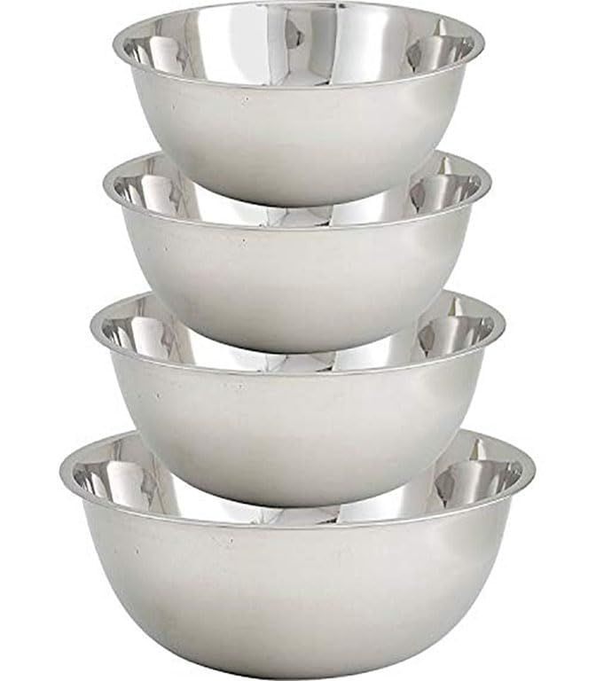 Tiger Chef Large Stainless Steel Standard Weight Mixing Bowls Set, Mirror Finish - Set Includes 13, 16, 20, and 30 Quart.